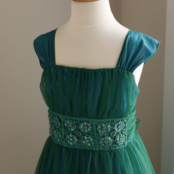 Formal Dress Tulle Emerald Green Peacock Blue Sequins Party Recital Wedding - Picture 5 of 7
